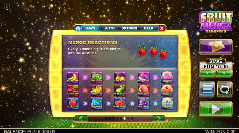 Fruit Merge Megapots - spojování ovoce v Hold and Spin
